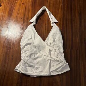 Zara White Halter Blouse with Tie Detail